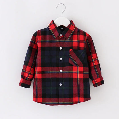 Shirts for Boys Spring Autumn Fashion Casual Plaid Blouse School Boys Clothes Long Sleeve Brushed Shirt Teen Children Clothes