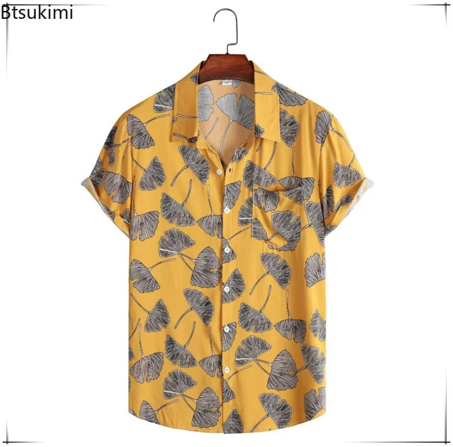 Men's Summer Hawaiian Style Loose Short Sleeve Casual Shirts Fashion 3D Print Vacation Beach Shirt Tops Breathable Blouses Male