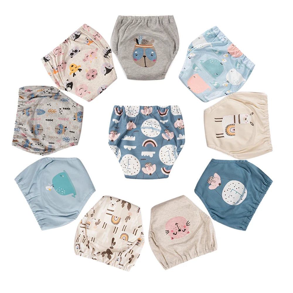 10 Pcs Reusable Baby Training Pants Washable Kids Cloth Diaper Nappies Changing Underwear Infant Toddler Potty Training Panties
