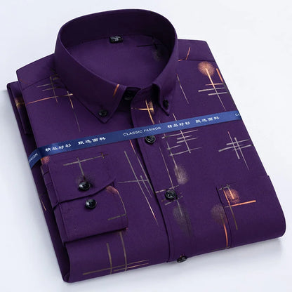 Men's Dress Shirts Spring Autumn Latest Hot Sale Non-iron Anti-wrinkle Business Casual Print Thin Plaid Slim Fit chemise homme