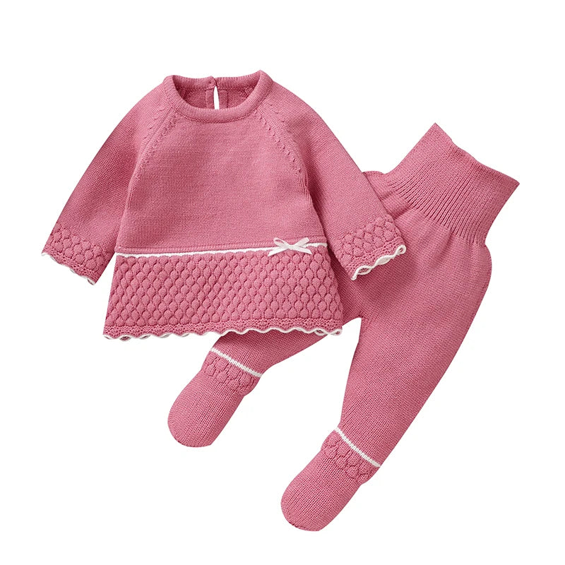 Baby Clothes Set Knit Newborn Girl Sweater Dress +Pants Foot Wrap Warm Fall Infant Top Pollover +Trousers 2pcs Fashion Cute 0-9M