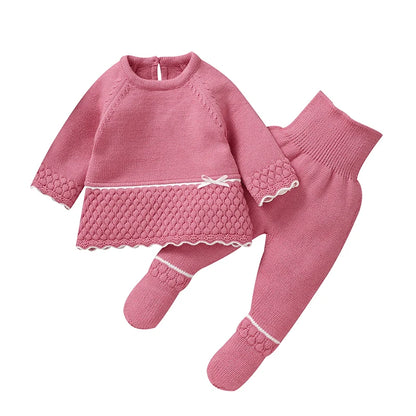 Baby Clothes Set Knit Newborn Girl Sweater Dress +Pants Foot Wrap Warm Fall Infant Top Pollover +Trousers 2pcs Fashion Cute 0-9M
