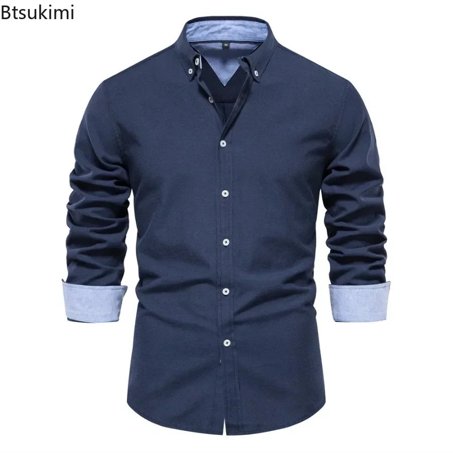 2026 Men's Fashion Social Shirts Solid Color Lapel Long Sleeve Dress Shirts for Men Formal Business Party Shirts Men's Clothing