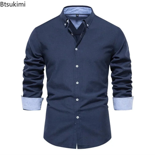2026 Men's Fashion Social Shirts Solid Color Lapel Long Sleeve Dress Shirts for Men Formal Business Party Shirts Men's Clothing
