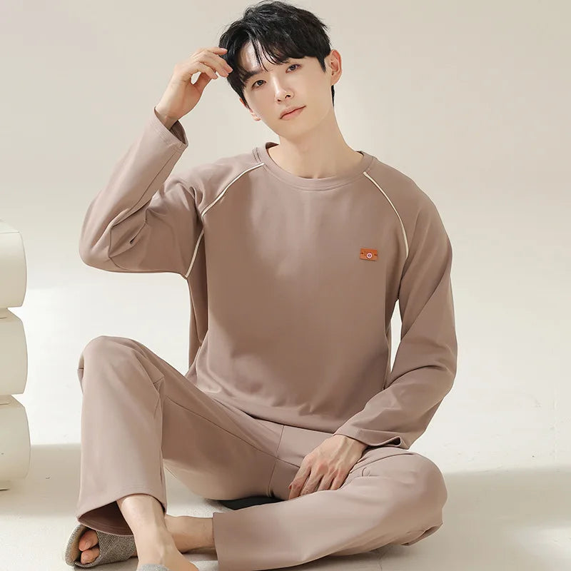 Pajamas for Men Spring Autumn Long Sleeve Lapel Button-up Cardigan Trousers Two-pieces Loose Casual Home Clothes Men Pajama Sets