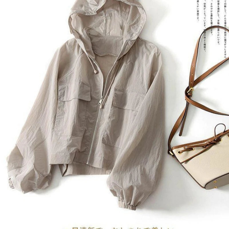 Girls Sunscreen Coat Adult Short Hooded Thin Sunscreen Jacket Women Indoor Casual Air-Conditioned Coat Older Children Sportswear