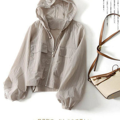 Girls Sunscreen Coat Adult Short Hooded Thin Sunscreen Jacket Women Indoor Casual Air-Conditioned Coat Older Children Sportswear