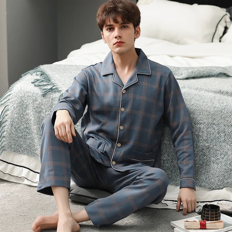 New Men's Pajamas Spring and Autumn Set, Can Be Worn Outside, Cardigan Loungewear, Casual Long-Sleeved, Large Size, Loose Fit, Autumn and Winter