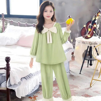 Girls Pajamas Spring Autumn Thin Cotton Yarn Two-piece Girl Princess Style Long-sleeved Suit Children Air-conditioning Clothing