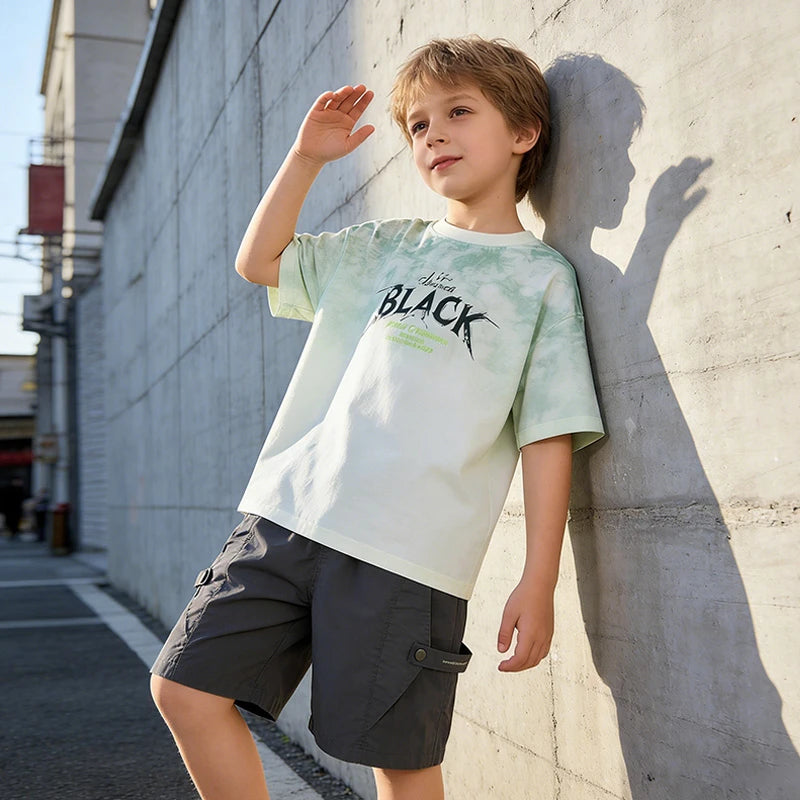 Teen Boys 2 Piece Summer Outfit Tie Dye Crewneck T-Shirt and Casual Cargo Shorts Set Big Kids Fashion Daily Street Outings Wear