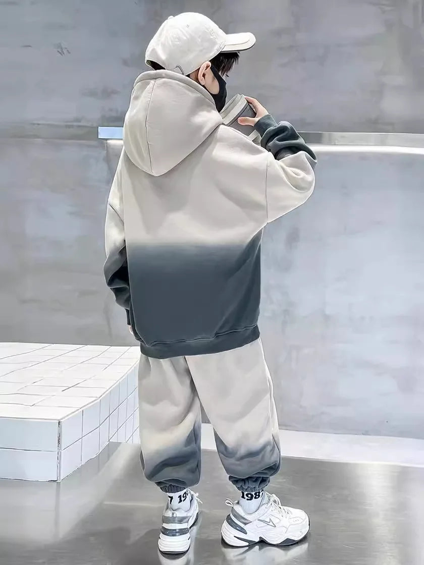 Teenage Boy Clothes Set Spring Letter Gradient Sweatshirt Pullover and Pants Suit Children's Boys Top and Bottom 2pcs Tracksuit