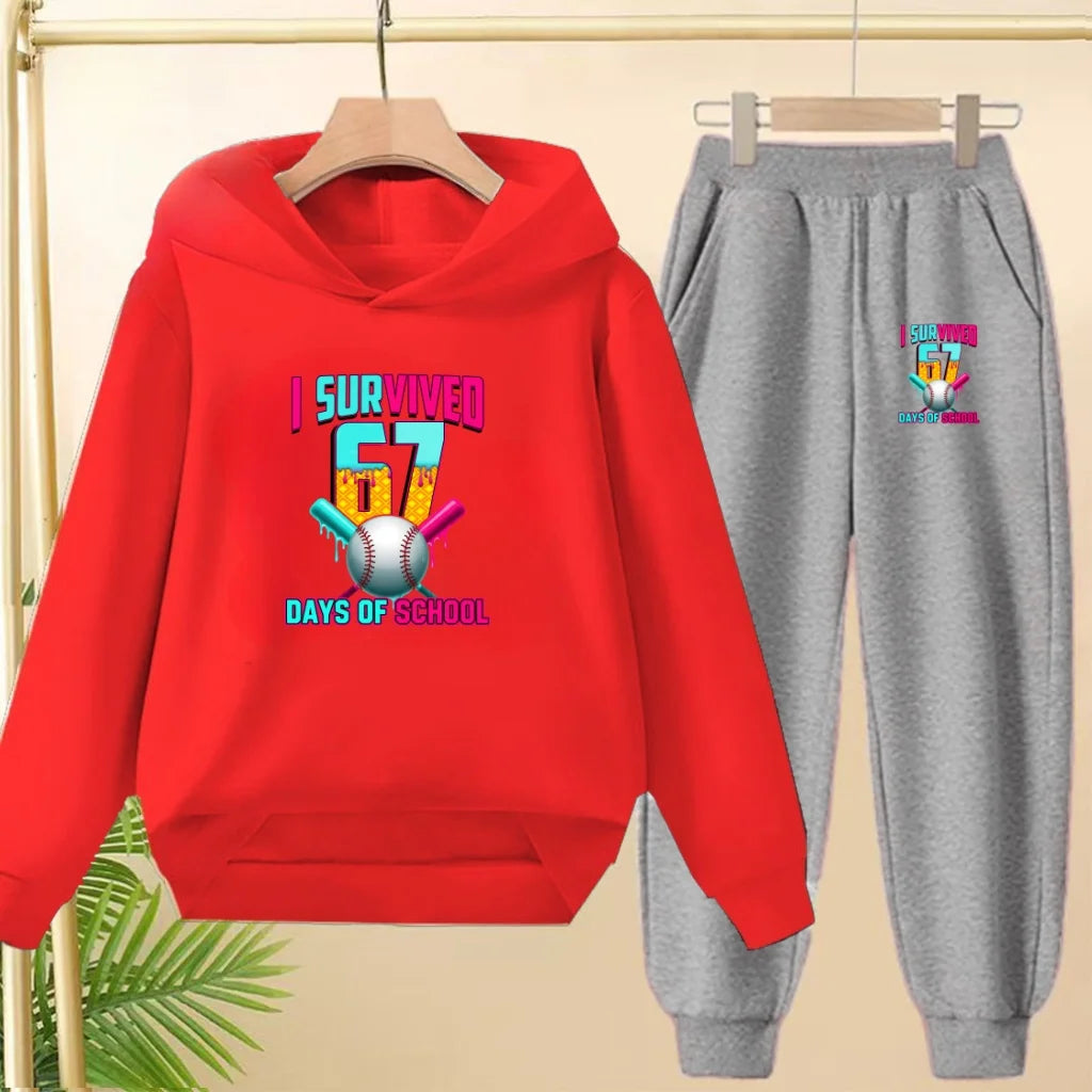 67 Children's Hoodies, 2 Pieces for Boys and Girls Aged 3-12, Comfortable Casual Hoodie+pants, Pullover, Hooded Sportswear