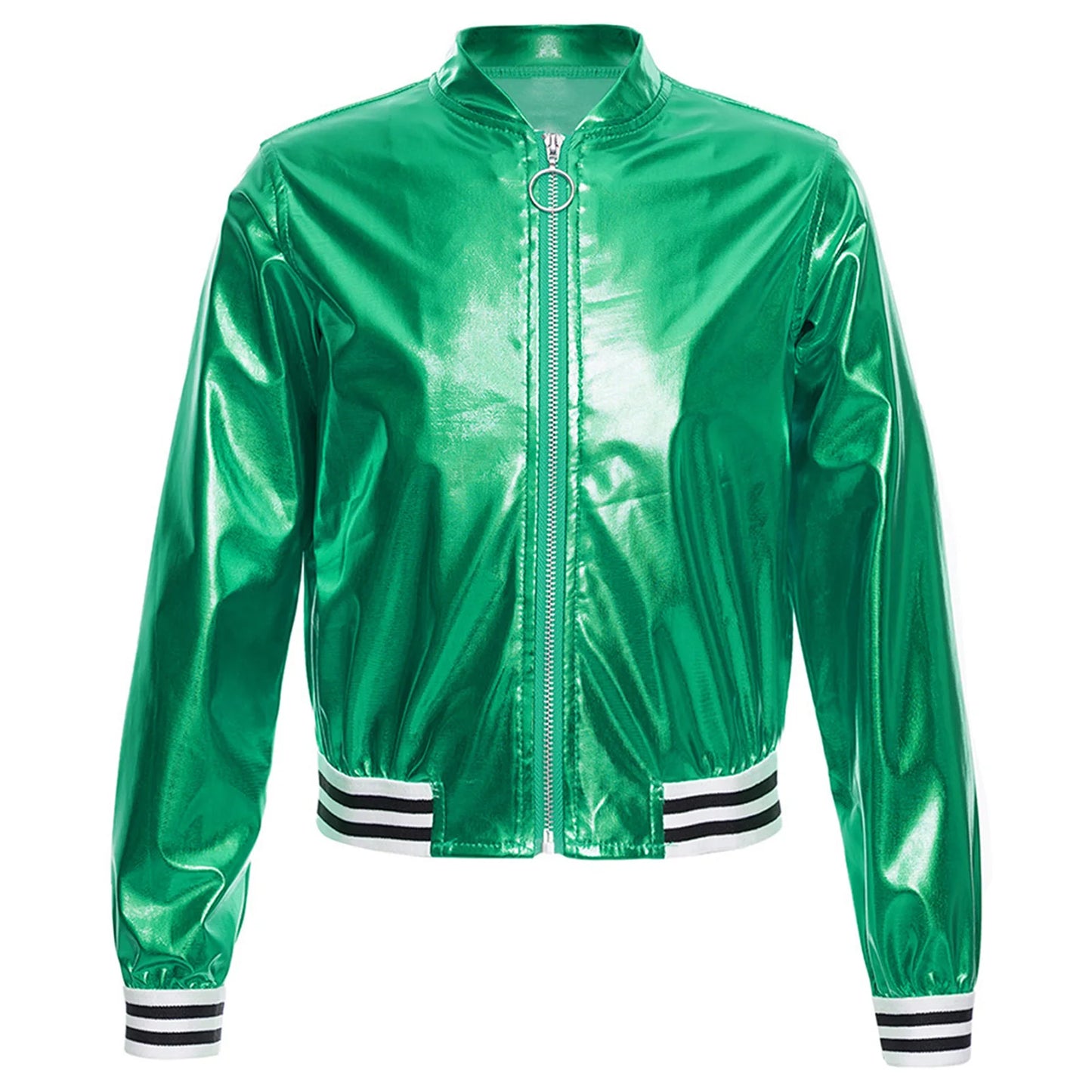 Kids Girls Long Sleeve Casual Sports Bomber Jackets Jazz Hip-hop Street Dance Costume Boys Shiny Metallic Baseball Outwear Coats