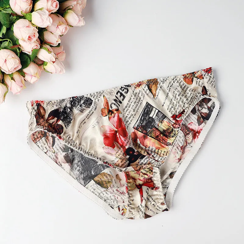 Silk Underwear Women's Large Size XXL e Breathable Antibacterial Low Waist Comfortable Innerwear Daily Use Cartoon Pat...
