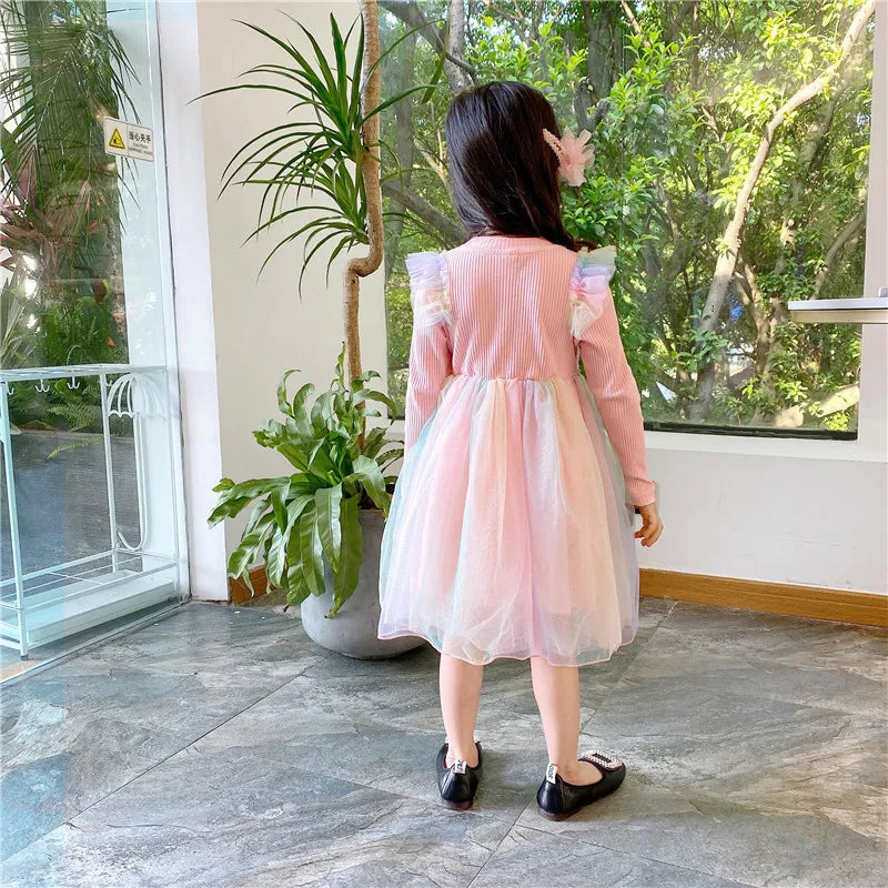 Girls Casual Dresses New Mesh Dresses for Girls Autumn Winter Wedding & Casual Kids Clothes for 2-7 Years