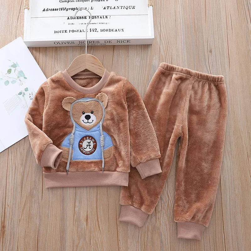 Baby Boy Clothes 2023 Autumn Cotton Thick Warm Casual Hooded Sweater Winter Cartoon Cute Bear Three-Piece Baby Girl Suit 0-5Y