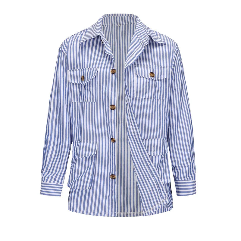 2024 New Men's Coats for Autumn Winter European and American Men's Wear Plus-size Striped Hawaii Cargo Long-sleeved Shirt S-5XL