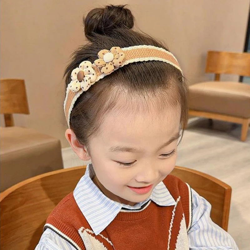 New Baby Girl Hair Hoops Sweet Flower Princess Bangs Stickers Headband Fabric Hairpins Kids Hair Accessories Children Headdress
