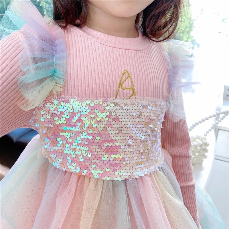 Girls Casual Dresses New Mesh Dresses for Girls Autumn Winter Wedding & Casual Kids Clothes for 2-7 Years