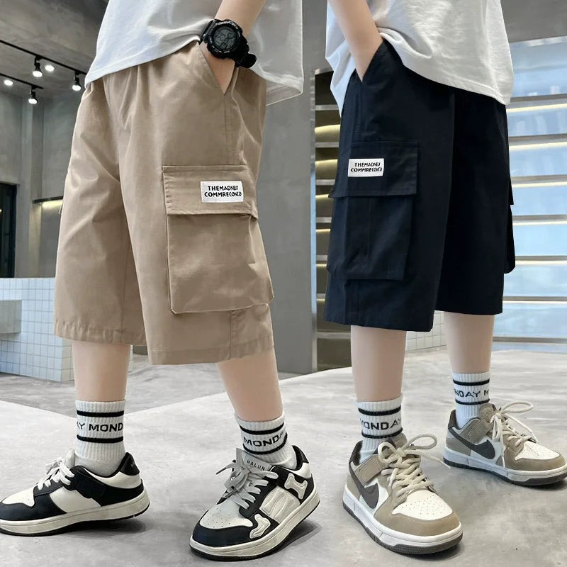 Boys Cargo Shorts Summer Short Sport Cotton Sweatpants Boys Knee Length Pants Size Hot Pants Kids Clothes 6 8 10 12 13 14 Year