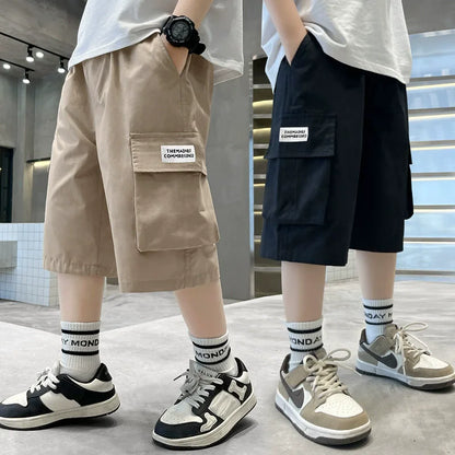 Boys Cargo Shorts Summer Short Sport Cotton Sweatpants Boys Knee Length Pants Size Hot Pants Kids Clothes 6 8 10 12 13 14 Year