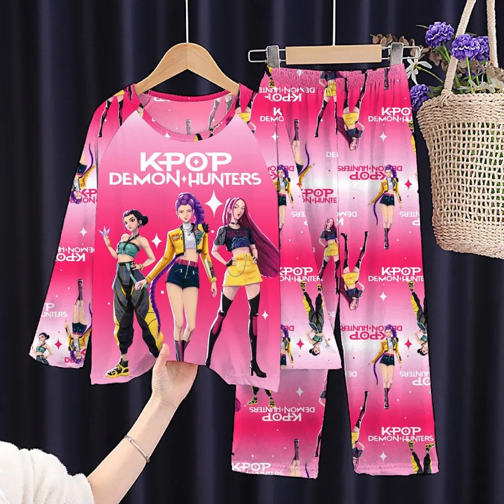 Girls Pajamas Sets Spirng Kpop Kids Long Sleeve Sleepwear Children's Pyjamas Boys Girls Cartoon 2pcs Homewear Clothes Loungewear