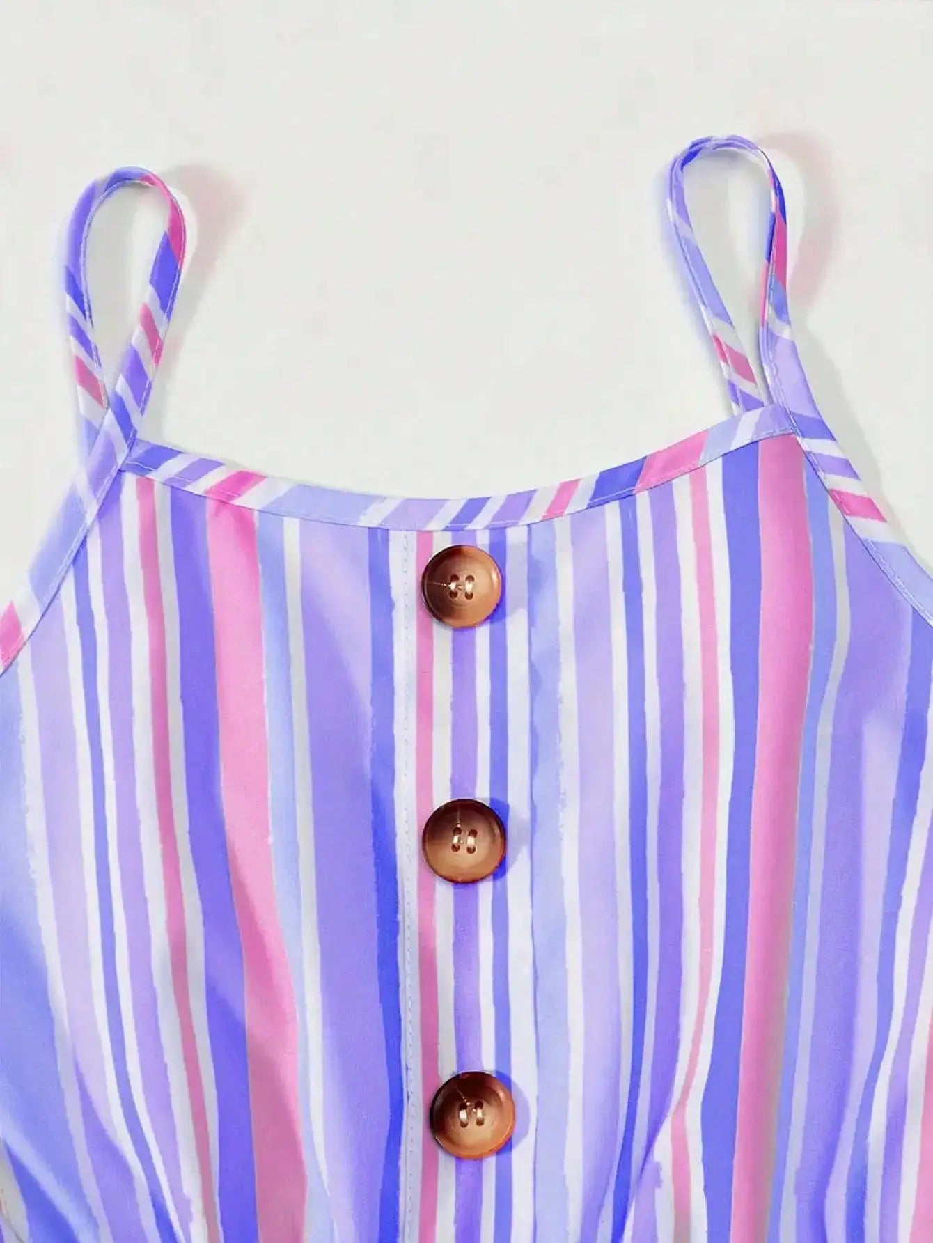 Girls Summer Casual Sleeveless Jumpsuit with Stripes And Buttons Cute Colorful Suspender Shorts for Kids