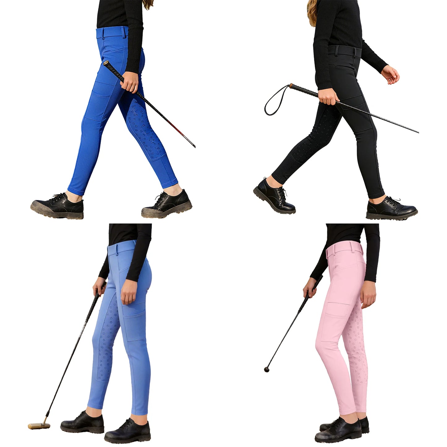Girls Boys Riding Pants Golf Workout Clothes Sportswear Anti-slip Full Seat Equestrian Breeches Leggings with Multiple Pockets