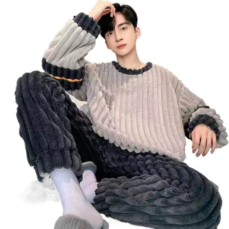 Sleepwear Pajamas for Men Winter Warm Nightwear Sleepwear for Sleeping Couple Big Size Pajamas Man Set Autumn Home Wear Suits
