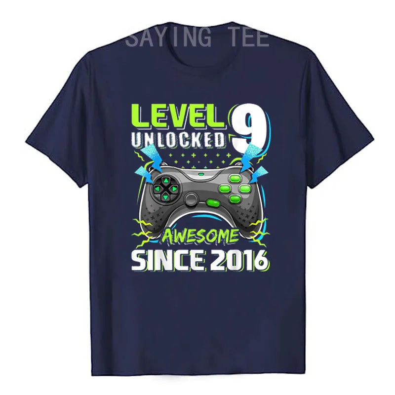 9 Year Old Boy Video Gamer Awesome Since 2016 9th Birthday Short Sleeve T-Shirt Born in 2016 Gaming Controller Saying Tee Gifts
