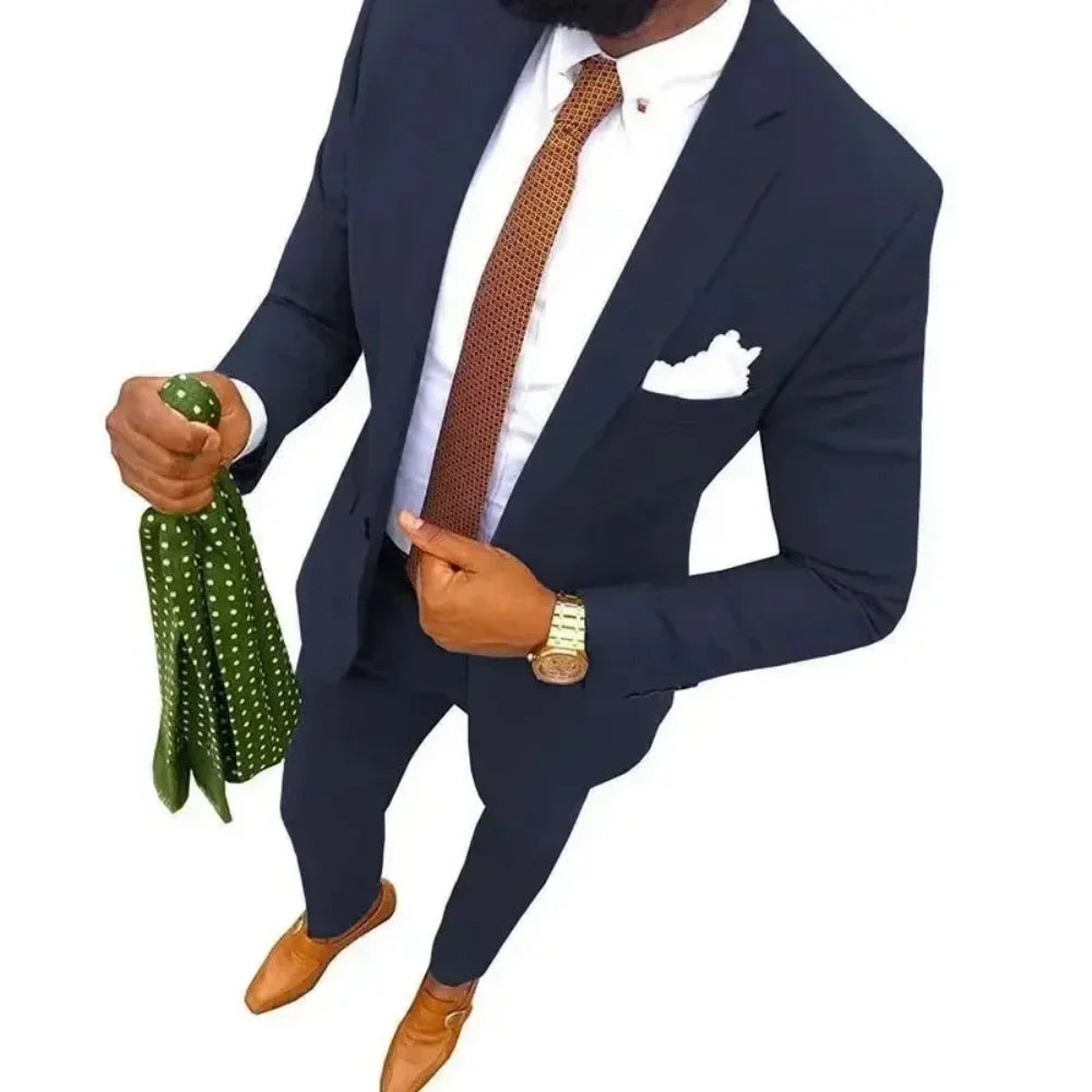 Men's Fitted Tuxedo Suit 2-Piece Blazer And Pants Wedding Groomsmen Smoking Suit Elegant Formal Wear for Special Occasions