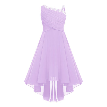 2025 Teens Girl's Dress for Wedding Party Sequin One Shoulder Princess Formal Gown for Holy Communion Chiffon Flower Girl Dress