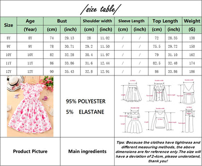 Teens Dress Kids Girl Clothes 8 9 10 11 12 Years Old Short Sleeve Summer Fashion Casual Butterfly Birthday Gift Children Dresses