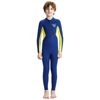 Boys Girls One-Piece Swimsuits Swimwear Long Sleeve Wetsuits Bathing Suit Beachwear Sun Protection(Including Swimming Cap)