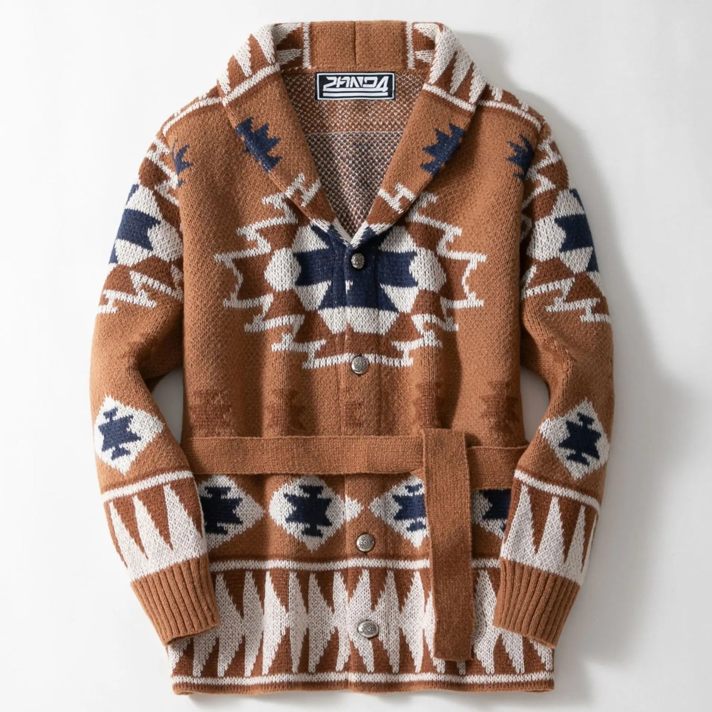 Men Sweaters Vintage Striped Thicken Knitted Buttons Lace-up Cardigan Sweaters Fashion Jacquard Mid-length Sweater Coats for Men