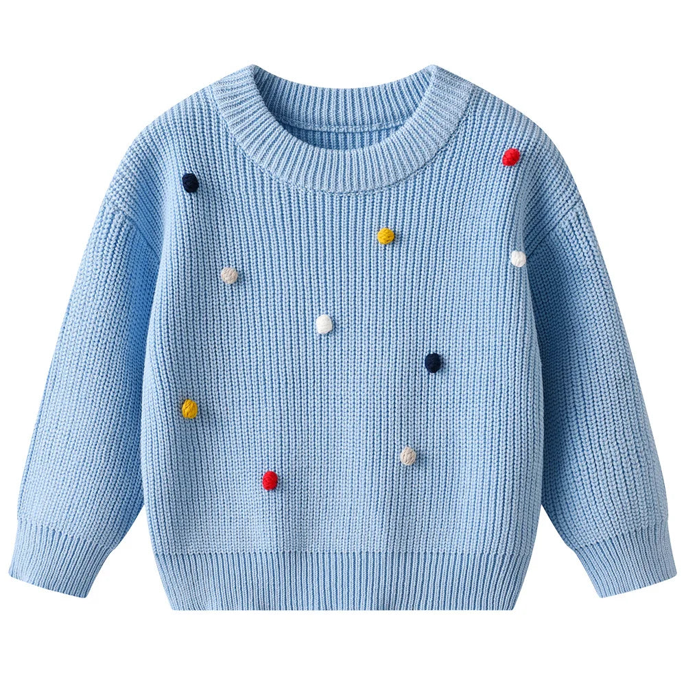 Teen Girl Clothes 2025 Winter Kids Knit Sweater Bobble Casual Children Top Outfits Costumes Baby Girls Basic Pullover Handmade