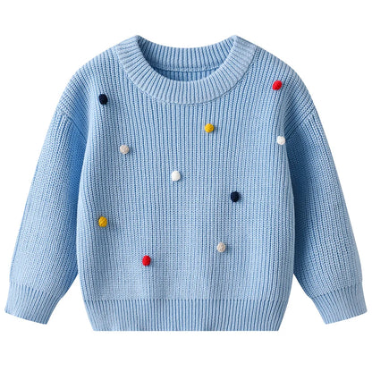 Teen Girl Clothes 2025 Winter Kids Knit Sweater Bobble Casual Children Top Outfits Costumes Baby Girls Basic Pullover Handmade
