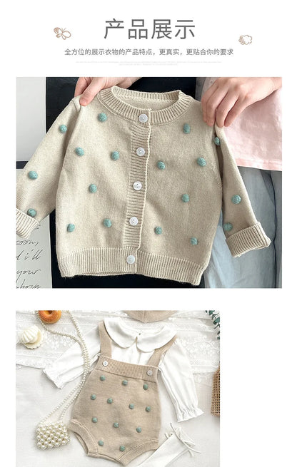 Newborn Baby Girl Clothing Set Spring Autumn Yarn Ball Cardigan Tops+romper Toddler Baby Girl Knitting Clothes Bebe Outfit Set