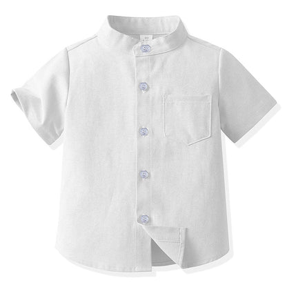 Girls' School Uniform,Long/Short Sleeve Blouse,Single Breasted High Collar Boys Shirts,Formal Kids Button-Down Gentleman Tops