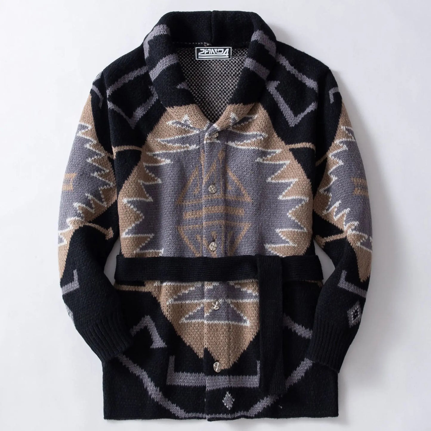 Men Sweaters Vintage Striped Thicken Knitted Buttons Lace-up Cardigan Sweaters Fashion Jacquard Mid-length Sweater Coats for Men