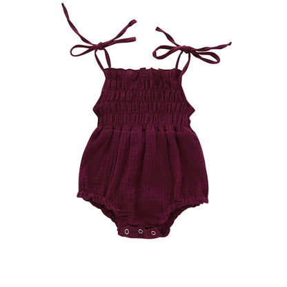 Baby Clothing Summer Newborn Infant Baby Girl Solid Color Sleeveless Romper Jumpsuit Outfit Clothes Cotton Adjustable