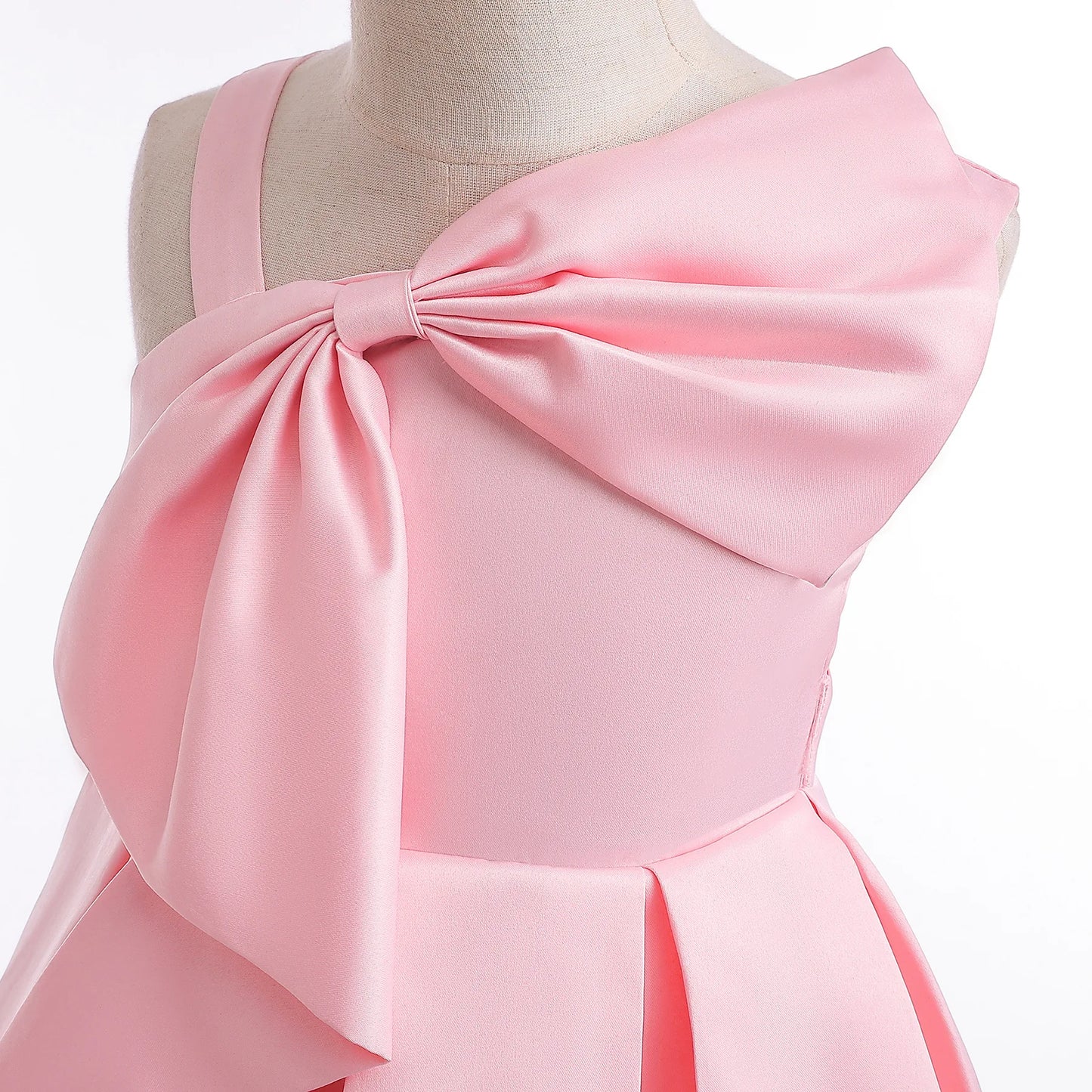 Girls Black Dress Children's Clothing Pink Solid Color Single-Shoulder Dress Fashionable Princess Dress Birthday Evening Dress