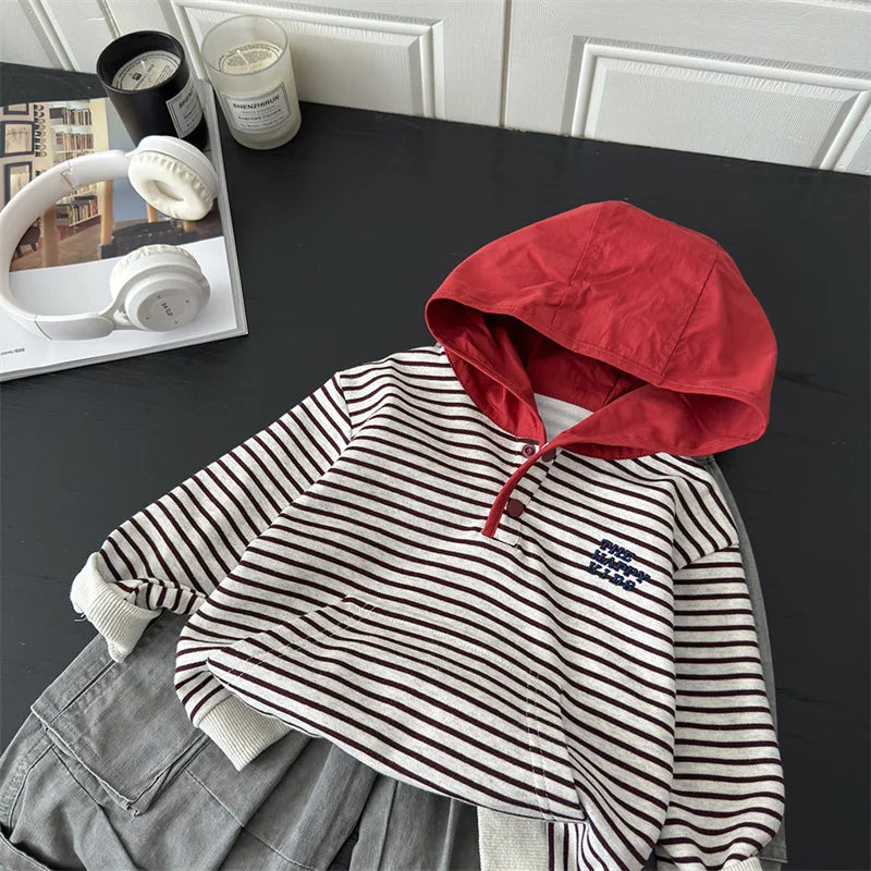 Boys Girls Striped Hoodies Children's Autumn Hoodded Sweatshirt Teenager Fall Fashion Pullover New Kids Spring Casual Clothing