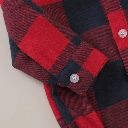 0-12 Months Newborn Baby Boys Bodysuit Plaid Long Sleeve Turn Down Collar Shirt Romper Spring&Autumn Gentleman Casual Clothes