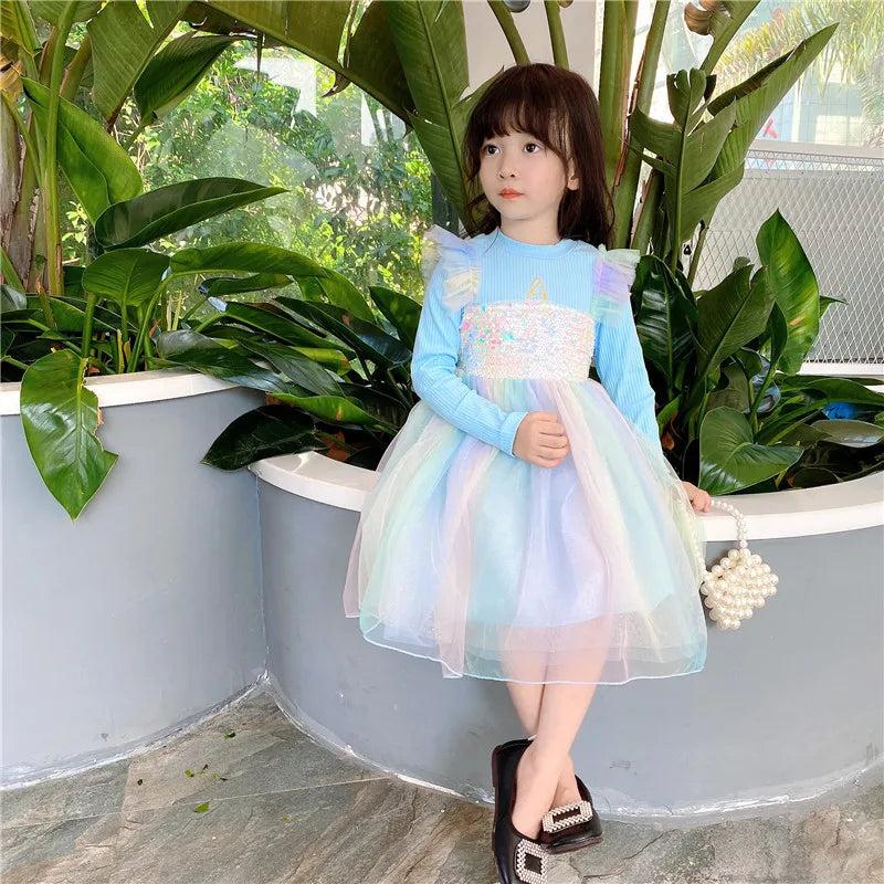 Girls Casual Dresses New Mesh Dresses for Girls Autumn Winter Wedding & Casual Kids Clothes for 2-7 Years