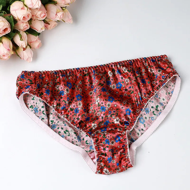 Silk Underwear Women's Large Size XXL e Breathable Antibacterial Low Waist Comfortable Innerwear Daily Use Cartoon Pat...