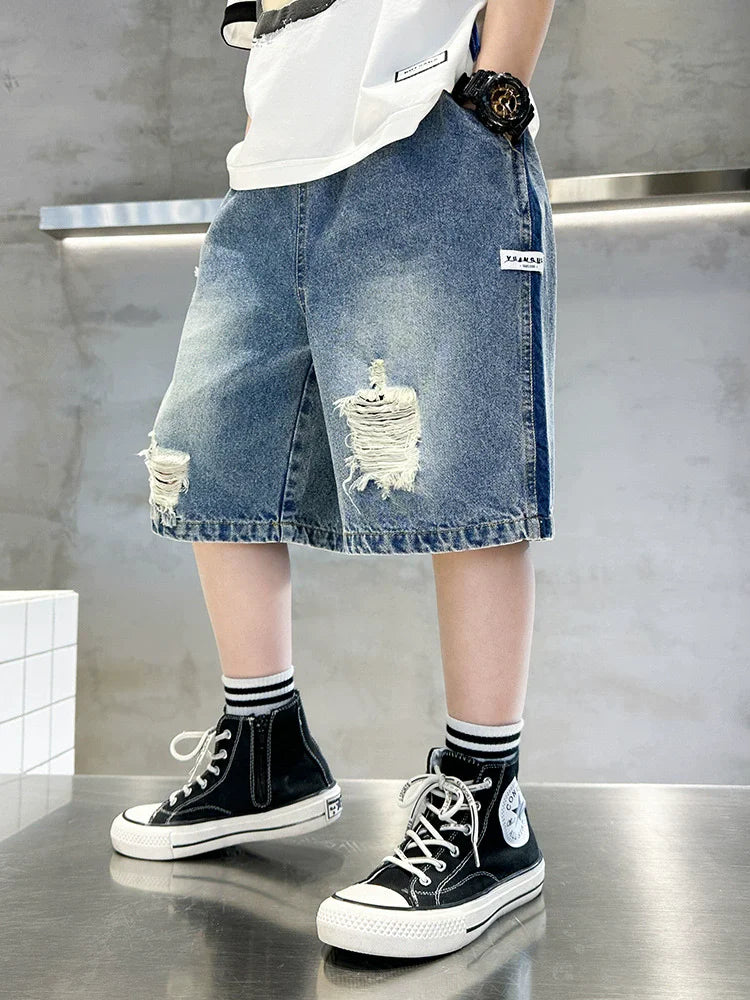 Teen Boys Shorts Casual Solid Elastic Waist Boy Pants Summer Calf Length Kids Trousers Short Pants Children Beach Short Loose