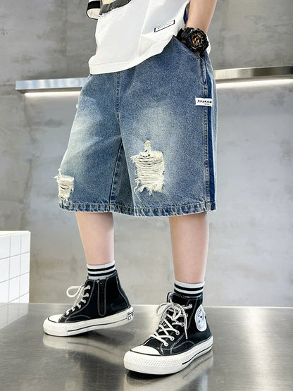 Teen Boys Shorts Casual Solid Elastic Waist Boy Pants Summer Calf Length Kids Trousers Short Pants Children Beach Short Loose