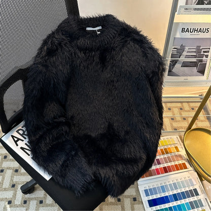 Men's Heavyweight Mink Sweater Loose Fit Thick Warm Knitted Pure Color Casual Autumn Winter Clothing Soft Long Sleeve round Neck