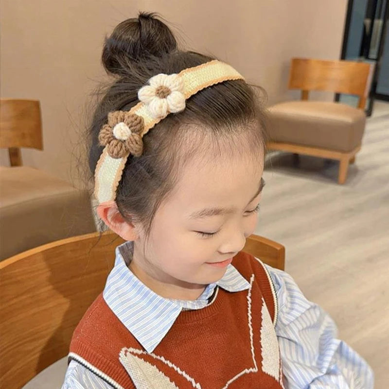 New Baby Girl Hair Hoops Sweet Flower Princess Bangs Stickers Headband Fabric Hairpins Kids Hair Accessories Children Headdress